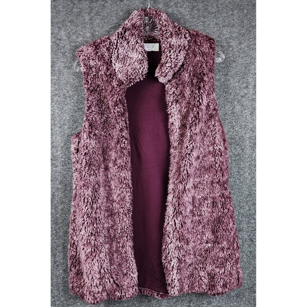 Peach Love California Faux Fur Vest Women Medium Plum‎ Open Front KJ25032-05